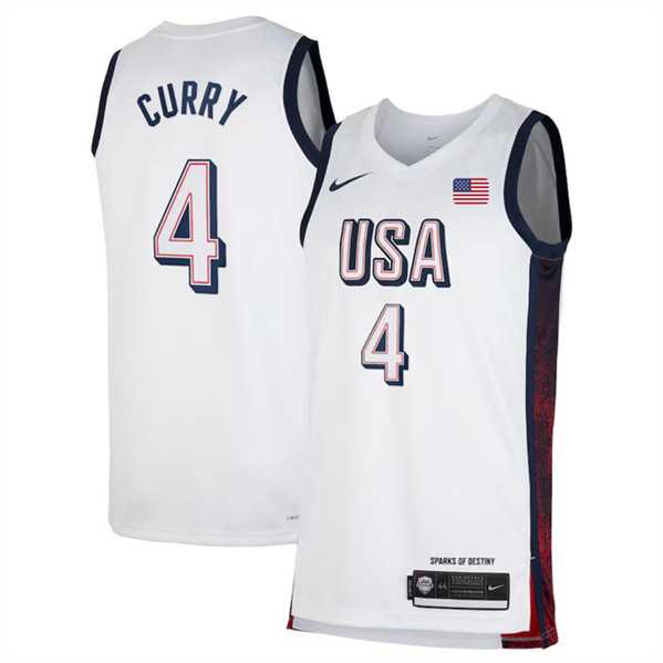 Men%27s USA Basketball #4 Stephen Curry White 2024 Swingman Stitched Jersey